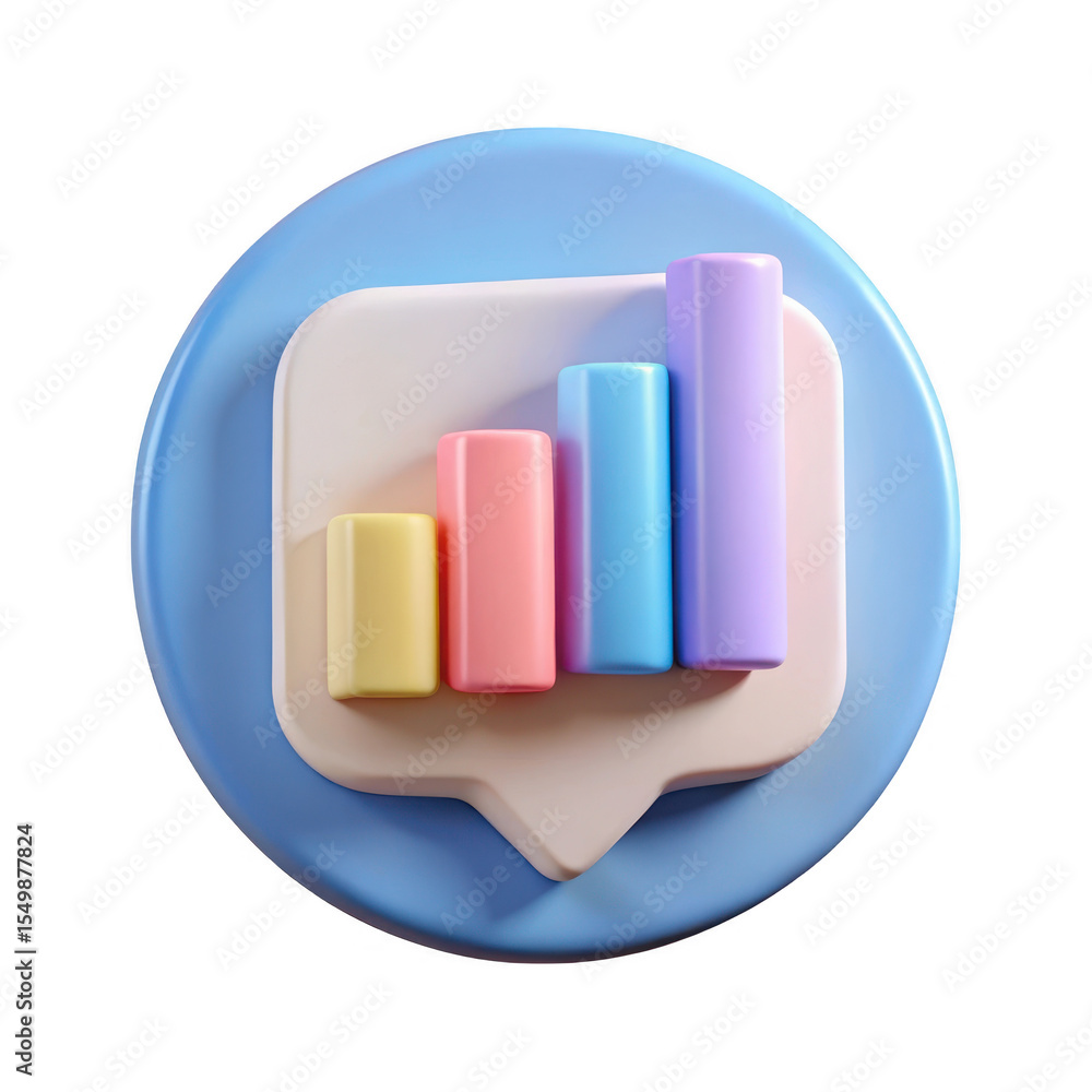 Poster 3d pastel bar graph chart in speech bubble isolated on transparent background