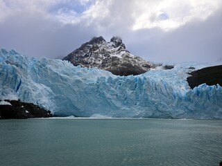 Wide view of Spegazzini Glacier and turquoise lake in Patagonia