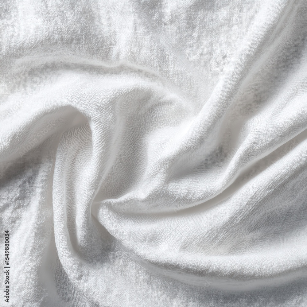 Poster close-up of white fabric with natural wrinkles and folds, creating a textured and minimalistic backg