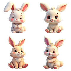 Fototapeta premium Set Cute cartoon bunnies sitting and smiling in a playful style
