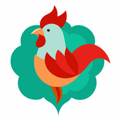 Amazing image of a rooster wrapped in flowers, vector art illustration