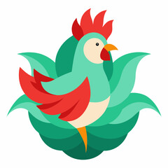 Amazing image of a rooster wrapped in flowers, vector art illustration