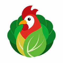 Amazing image of a rooster in a cabbage patch vector art illustration