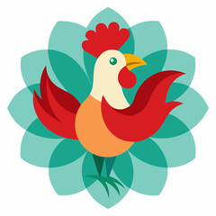 Amazing image of a rooster wrapped in flowers, vector art illustration