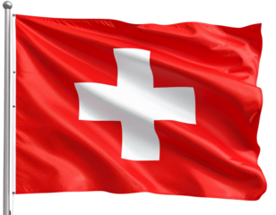 3D Render of Swiss Flag Waving in the Wind, Isolated on Transparent Background