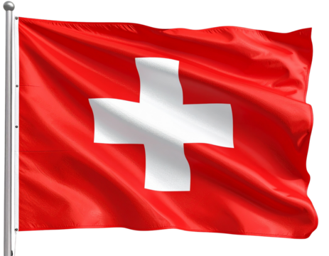 3D Render of Swiss Flag Waving in the Wind, Isolated on Transparent Background