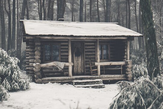 Rustic log cabin in snowy forest (1) - Powered by Adobe