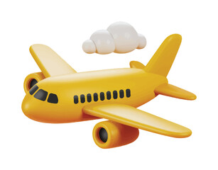 Yellow Air plane and Cloud 3D Travel Icon
