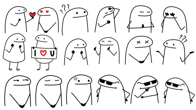 cute vector cartoon character illustration abstract black lines suitable for stickers, covers, memes