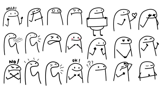 cute vector cartoon character illustration abstract black lines suitable for stickers, covers, memes