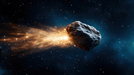A stunning depiction of a meteor hurtling through space, emitting bright sparks, emphasizing the beauty and mystery of the cosmos as celestial events unfold.