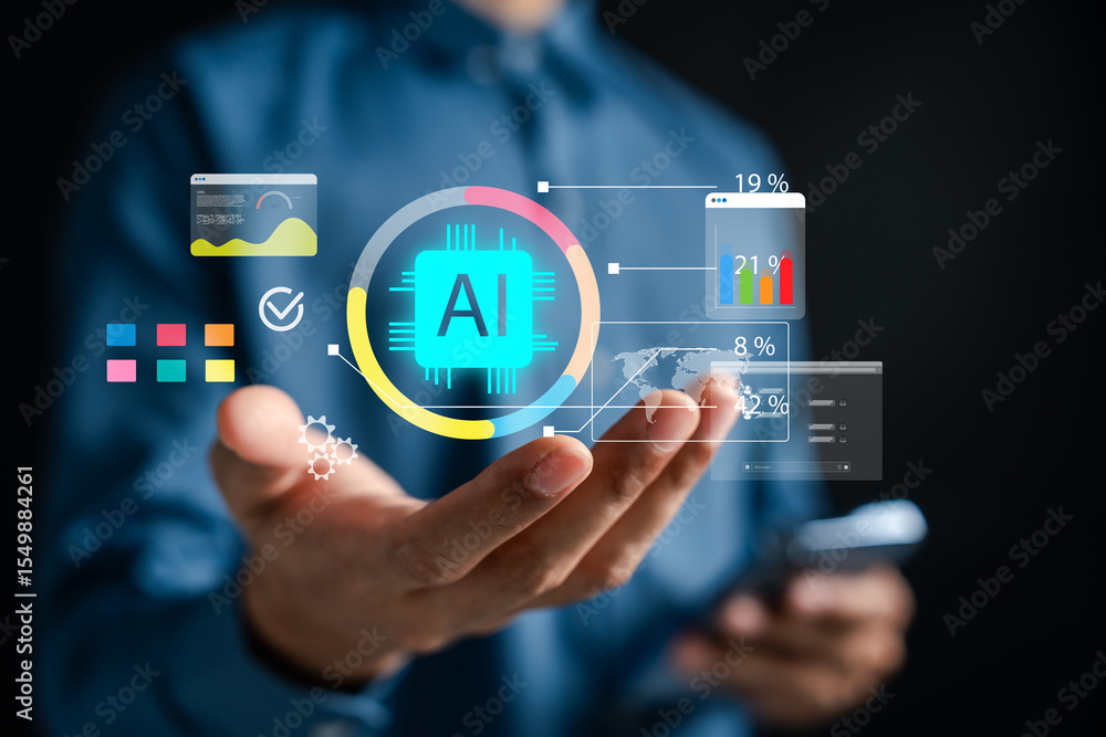 Aufkleber AI technology for cloud computing and data analysis, optimizing digital transformation