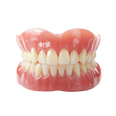 Obraz premium Complete Denture Set: A close-up captures a complete set of dentures, meticulously crafted to replicate the natural appearance of teeth, vital for restoring the ability to eat, speak and smile.