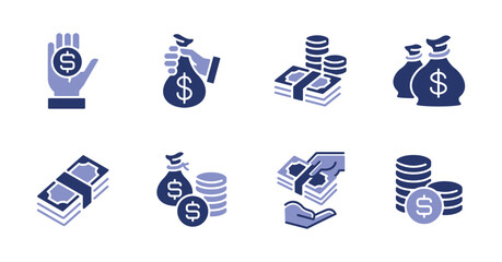 simple dollar cash currency icon set financial dollar bag and coin stack vector business income, salary, donation, loan, wallet, wealth signs illustration