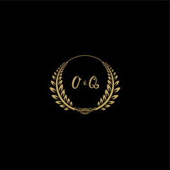 Fototapeta premium OQ beautiful feminine and elegant wedding monogram initial logo with circle floral gold