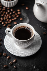 Top view of a cup of black coffee