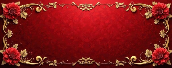 Intricate gold leaf floral swirls on deep red velvet , rococo, gilded, craft