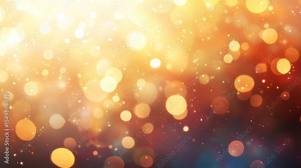 Poster Golden bokeh light background with warm glowing circles and soft sparkling particles creating festive and magical atmosphere