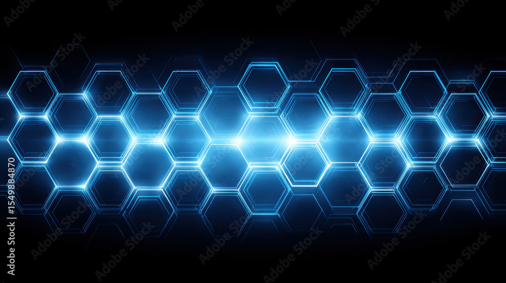 Aufkleber glowing blue hexagonal grid pattern with futuristic digital technology design and abstract light eff