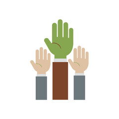 Obraz premium Raised hands icon for volunteer engagement and startup teamwork