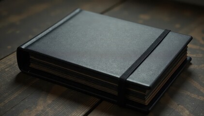 Dark themed instant photo album, sharp black accents, clean lines, display, lines