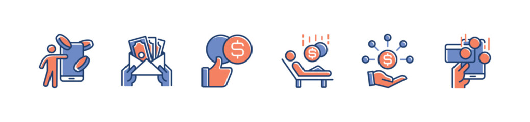 simple salary financial earning paycheck icon line set business investment profit gain passive income signs vector illustration