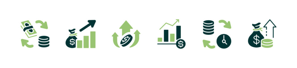 simple business profit growth money arrow icon set dollar cash flow financial success income signs vector illustration