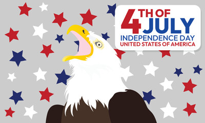 4th of July happy independence day background or banner design template with Flag and white headed eagle. United States of America Independence Day Celebration. use to poster, card, placard.