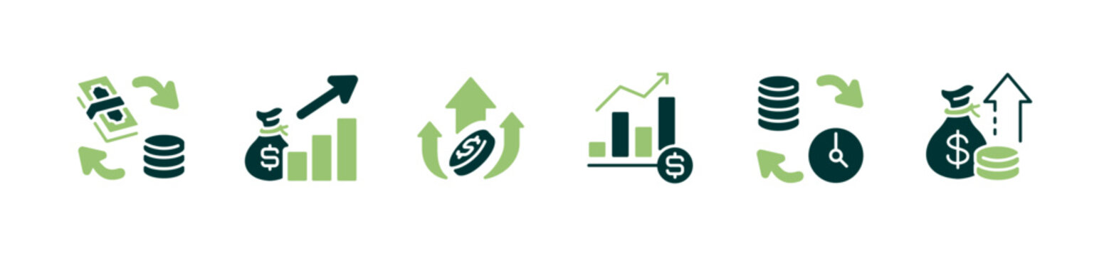 simple business profit growth money arrow icon set dollar cash flow financial success income signs vector illustration