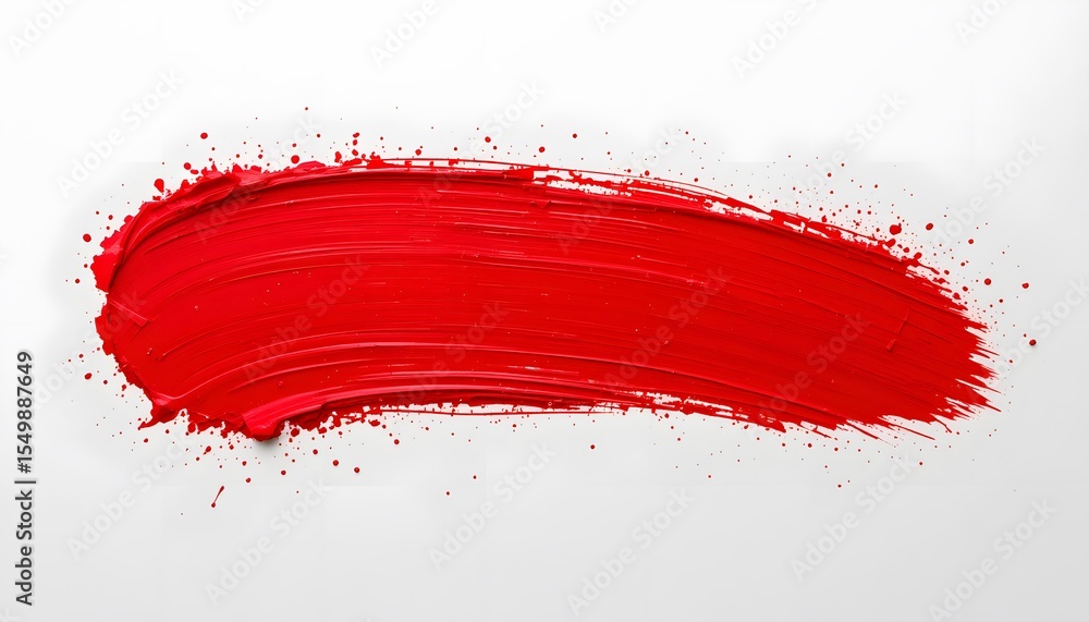 Poster Red Paint Stroke Image Texture On White, Vibrant Artistic Element. Dynamic Brush Stroke Design For Creative Projects. Abstract Red Paint Splatter Illustration. Intense Energy In A Single Graphic