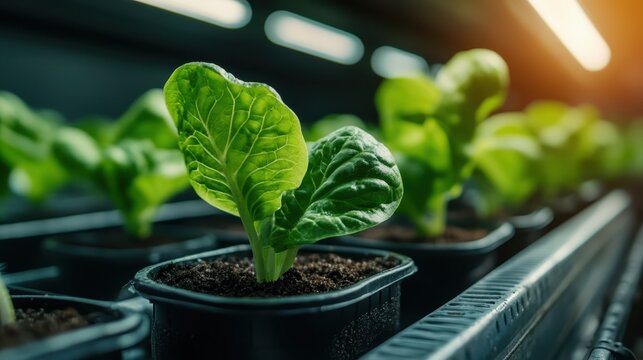Fresh, vibrant lettuce seedlings flourish in a hydroponic system, embodying the principles of sustainable gardening and modern agricultural practices.