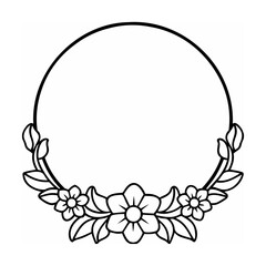 Black and White Floral Circle Frame Outline Design Element