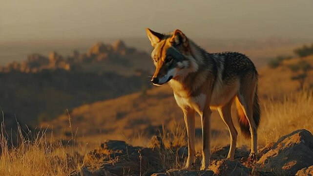  indian wolf close-up at deccan plateau sunset video
