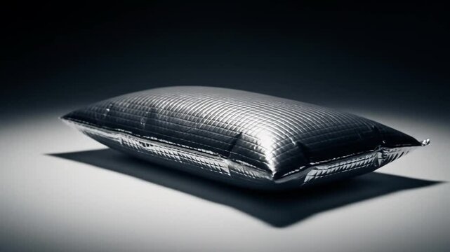 Silver Mylar Emergency Blanket Pillow on White Surface