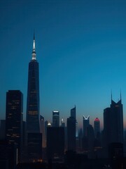 Fototapeta premium Elegant silhouette of a city skyline at night, lights, architecture