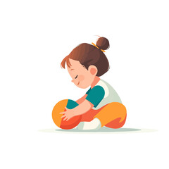 Vector of toddler playing with ball, symbolizing early childhood growth and development.