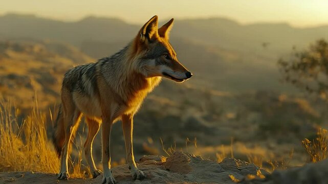  indian wolf close-up at deccan plateau sunset video