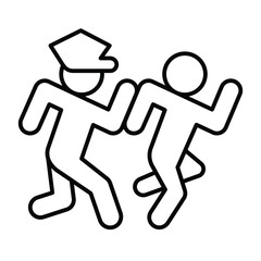 Sheriff man catching human thin line icon, law enforcement concept. Vector graphics. Policeman running to catch bandit sign on white background, style mobile or design.