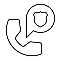 Phone handset and police badge bubble thin line icon, law and order concept. Vector graphics. Police emergency call sign on white background, style mobile or design.