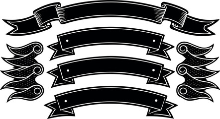 set of banners with ribbons