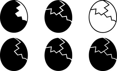 set of broken eggs icon  black and outline shapes .eps