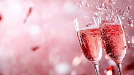 Celebrate special moments with sparkling rosé champagne in beautifully crafted glasses, capturing the essence of joy, companionship, and festive occasions with elegance.