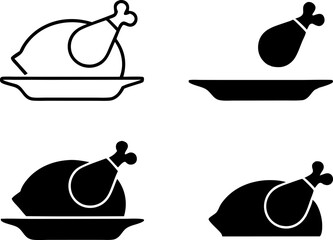 simple icons of baked bird on platter  outline  co (1).eps