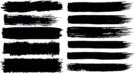 set of black grunge brush strock shape  ink splashes collection