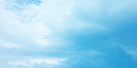 Fototapeta premium Abstract watercolor blue background. watercolor painting, blue sky overcast above the clouds in horizontal view, beautiful cloudscape for white natural canvas image 