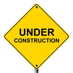 Under construction caution hazard yellow road sign