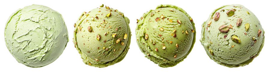 Fototapeta premium PNG Pistachio ice cream scoops delicious, element set on transparent background