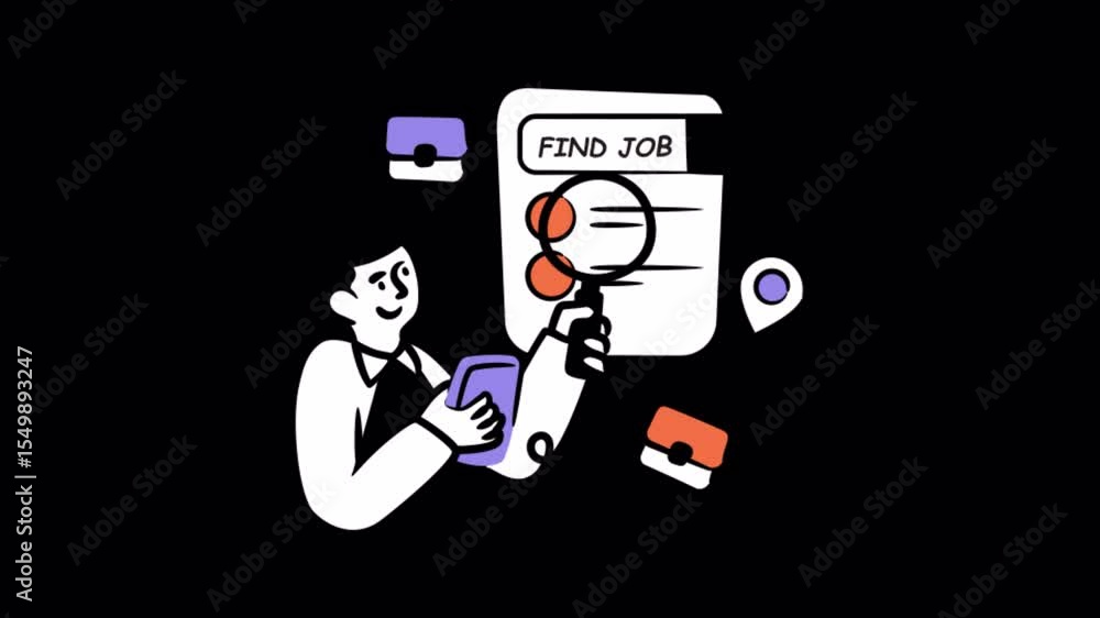 Poster finding job animations on transparent background