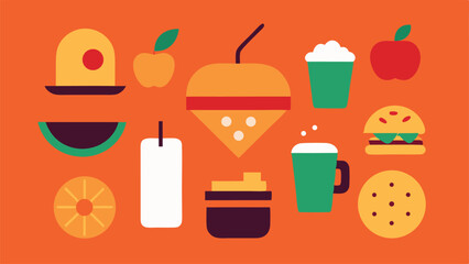 set of icons for birthday party drinks food restaurant 