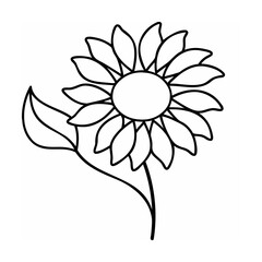 Black Line Drawing Simple Sunflower Flower Botanical Illustration